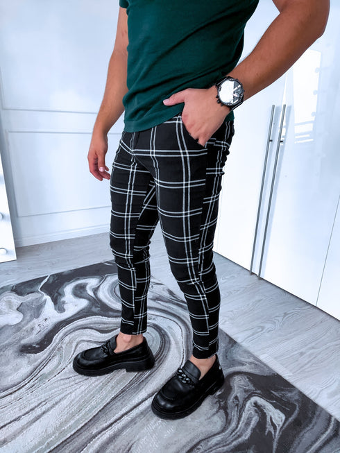 Double check men's trousers - black with white 10-1